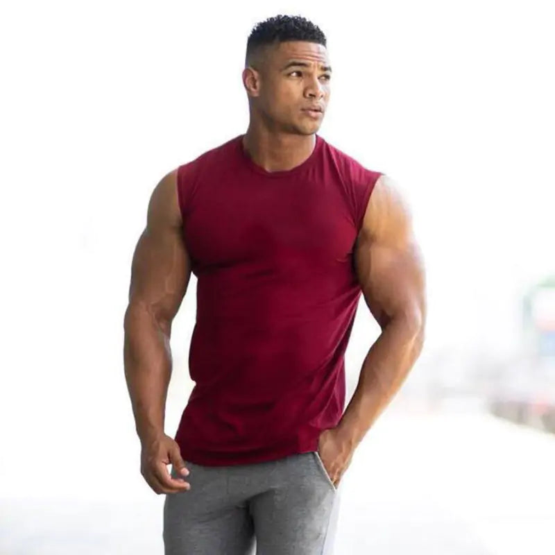 Sleeveless Muscle Crew Cut Gym Tees