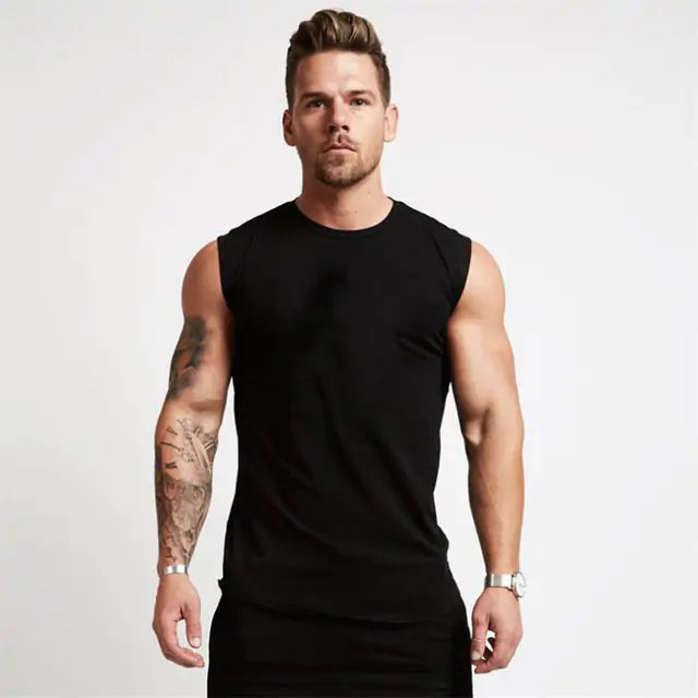 Sleeveless Muscle Crew Cut Gym Tees